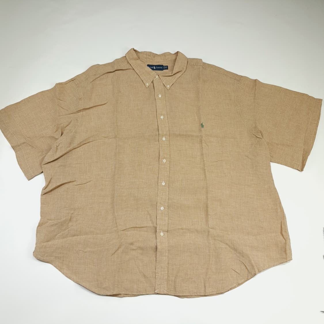 Cq675 6XL Big 폴로 랄프로렌 브라운 체크 린넨 반팔 셔츠 남방 상품이미지1