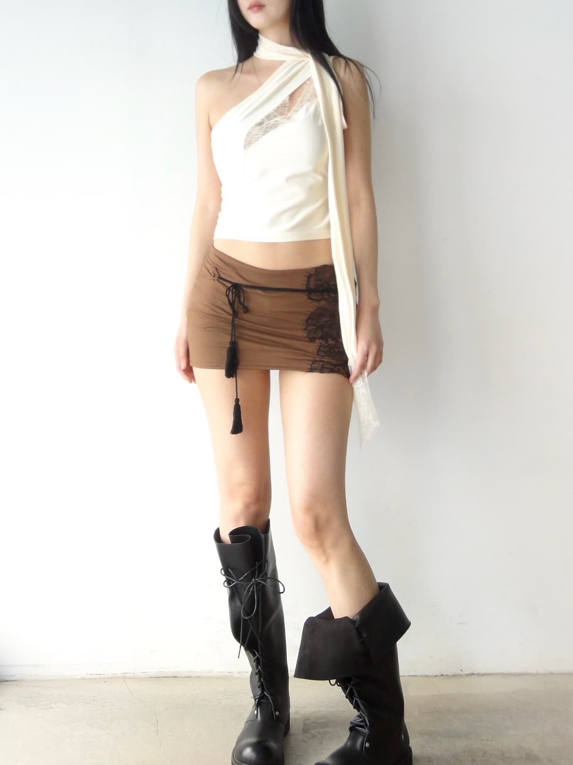 Lace slit halter neck sleeveless / black 상품이미지4
