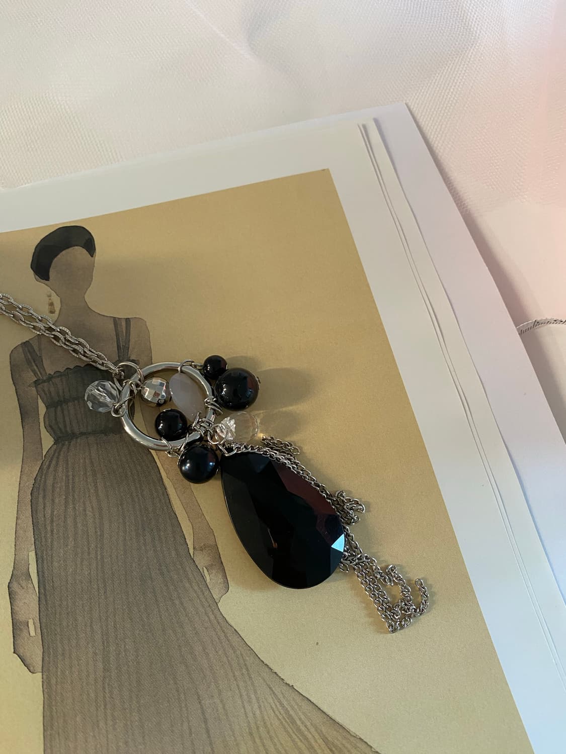 실버 롱체인 드롭 팬던트 네크리스 (반길이 31cm / 팬던트 11cm) 상품이미지8