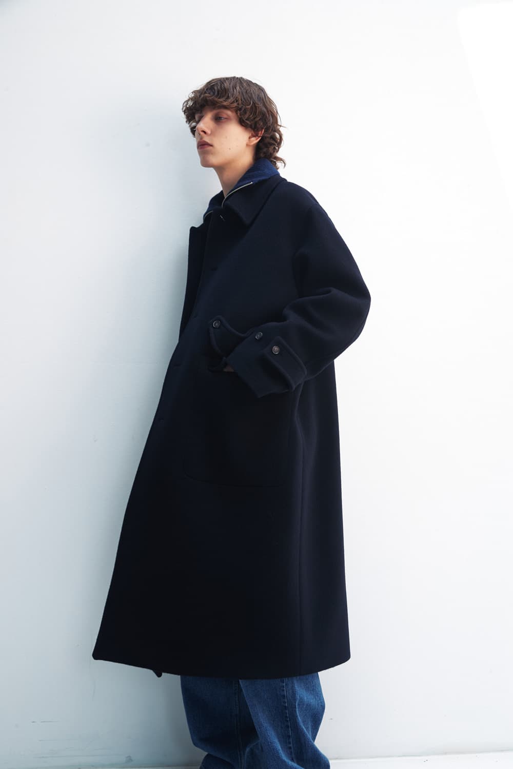 홀리선 울 롱코트 네이비L 상품이미지5