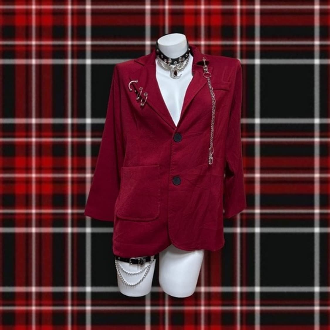 vintage pierce chain punk wine jacket 상품이미지3