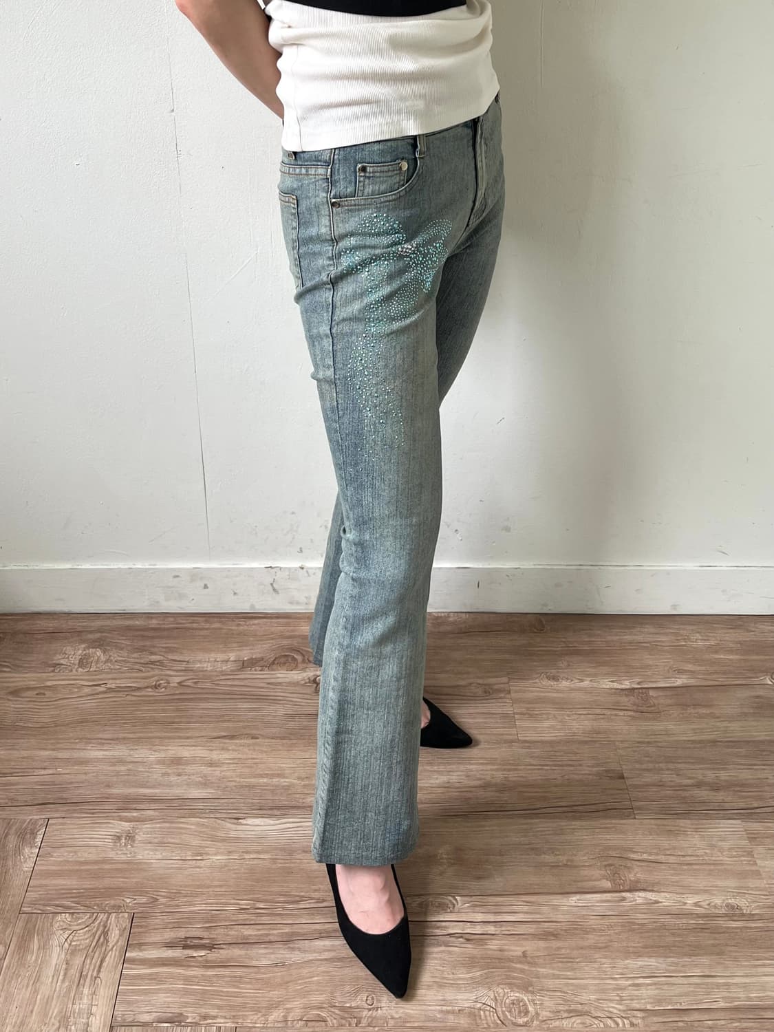 HAPHAZARD JEANS 리본큐빅 데님팬츠 상품이미지4