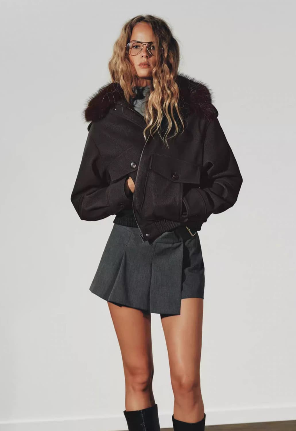 ZARA 퍼 카라 점퍼 브라운 상품이미지2