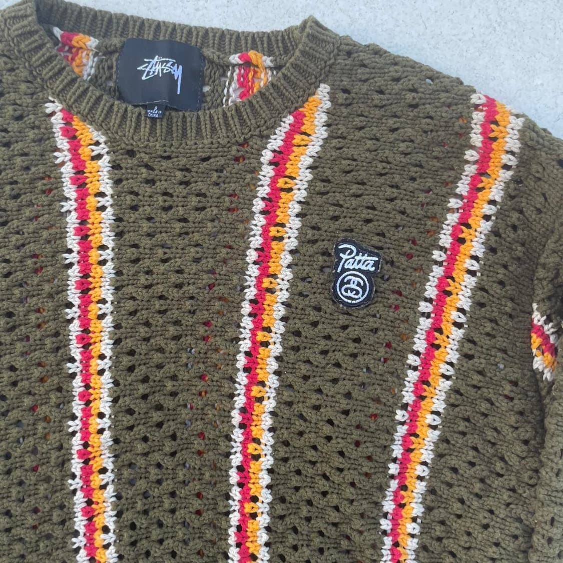 스투시 x 파타 스트라이프 루즈 게이지 스웨터 올리브 상품이미지2