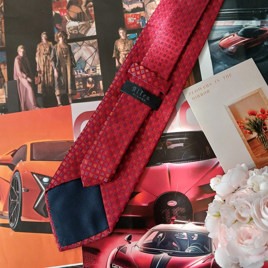 알테아 실크 레드 미세 기하 패턴 넥타이 9.4cm A+등급 A18953 상품이미지4