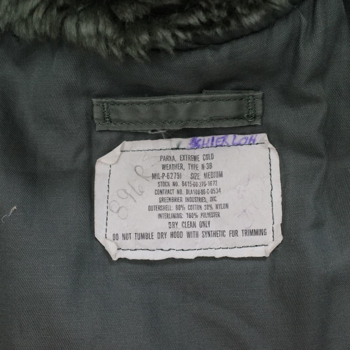 86년 미공군 USAF N-3B 플라이트 파카 (Greenbrier)  상품이미지6