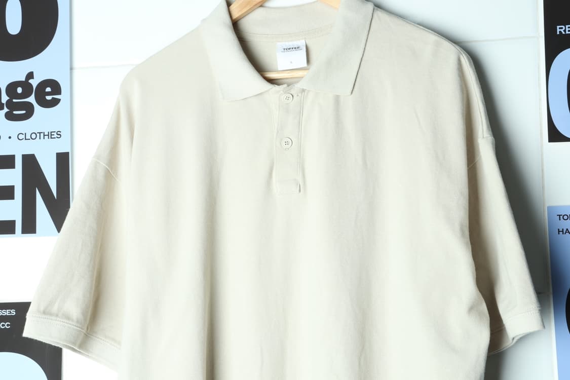 (L-2XL) 토피 반팔 카라 티셔츠 아이보리 박시 놈코어-H30753 상품이미지3