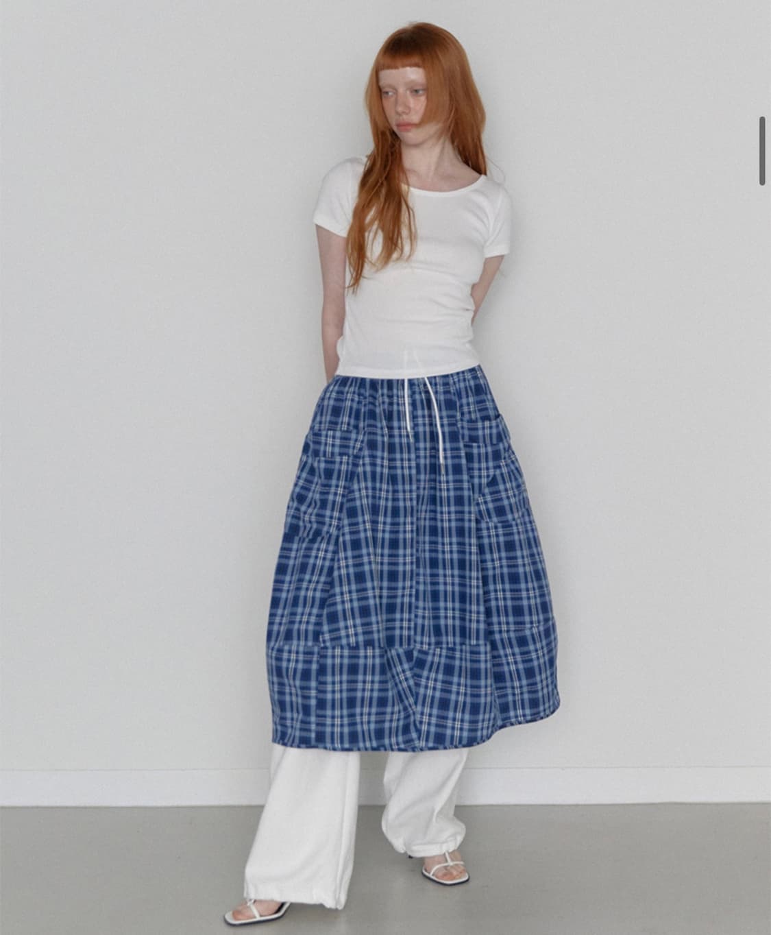 렌세 체크 롱스커트 상품이미지1