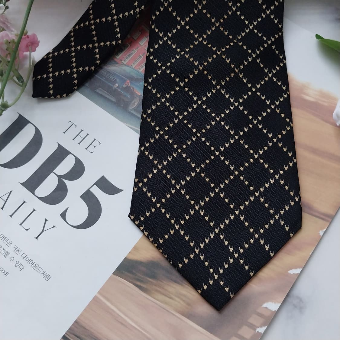 피에르 발망 실크 블랙 체크 패턴 넥타이 9.6cm A+등급 K1626
 상품이미지5