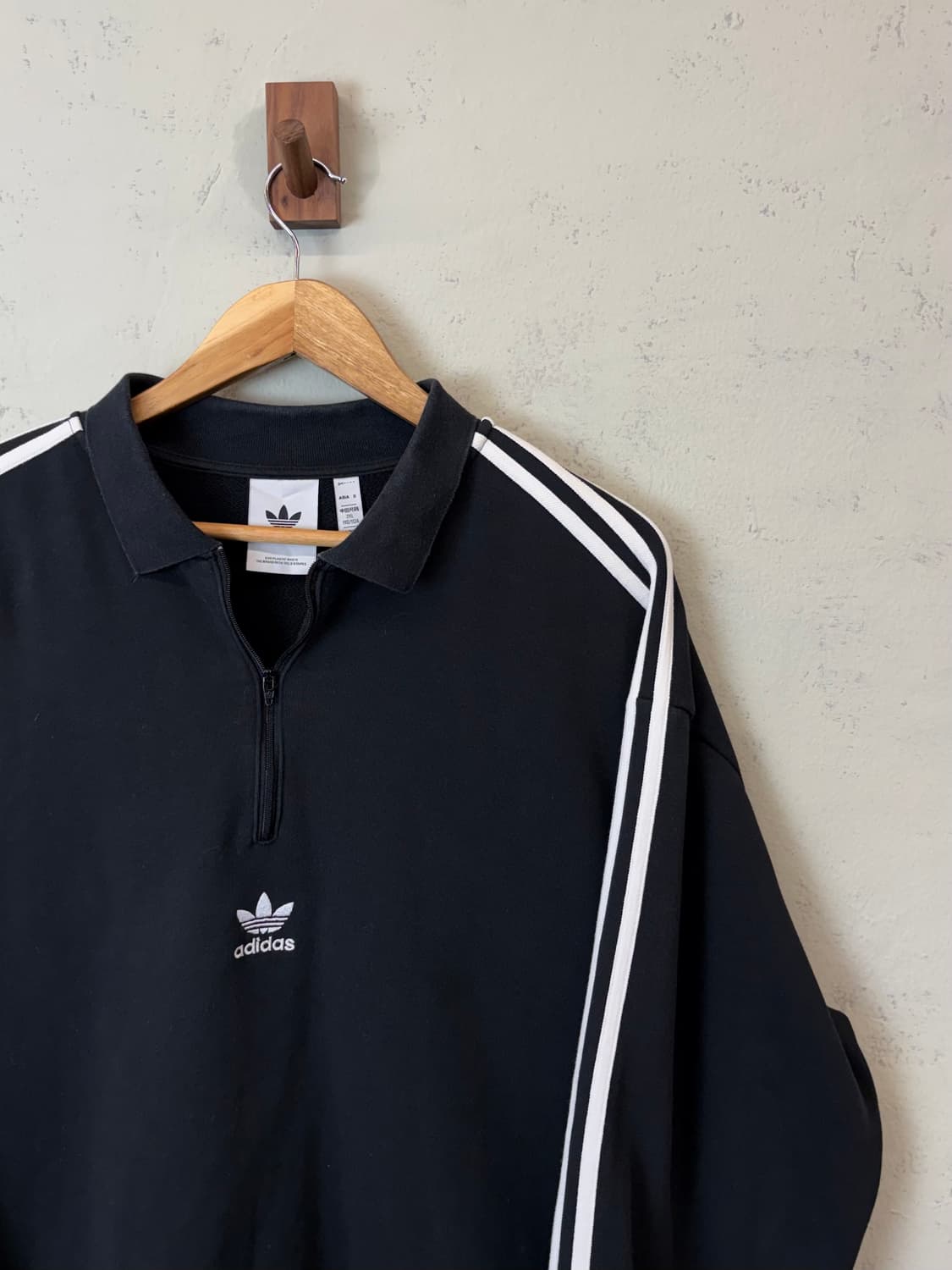 아디다스 삼선 반집업 맨투맨 블랙 상품이미지2
