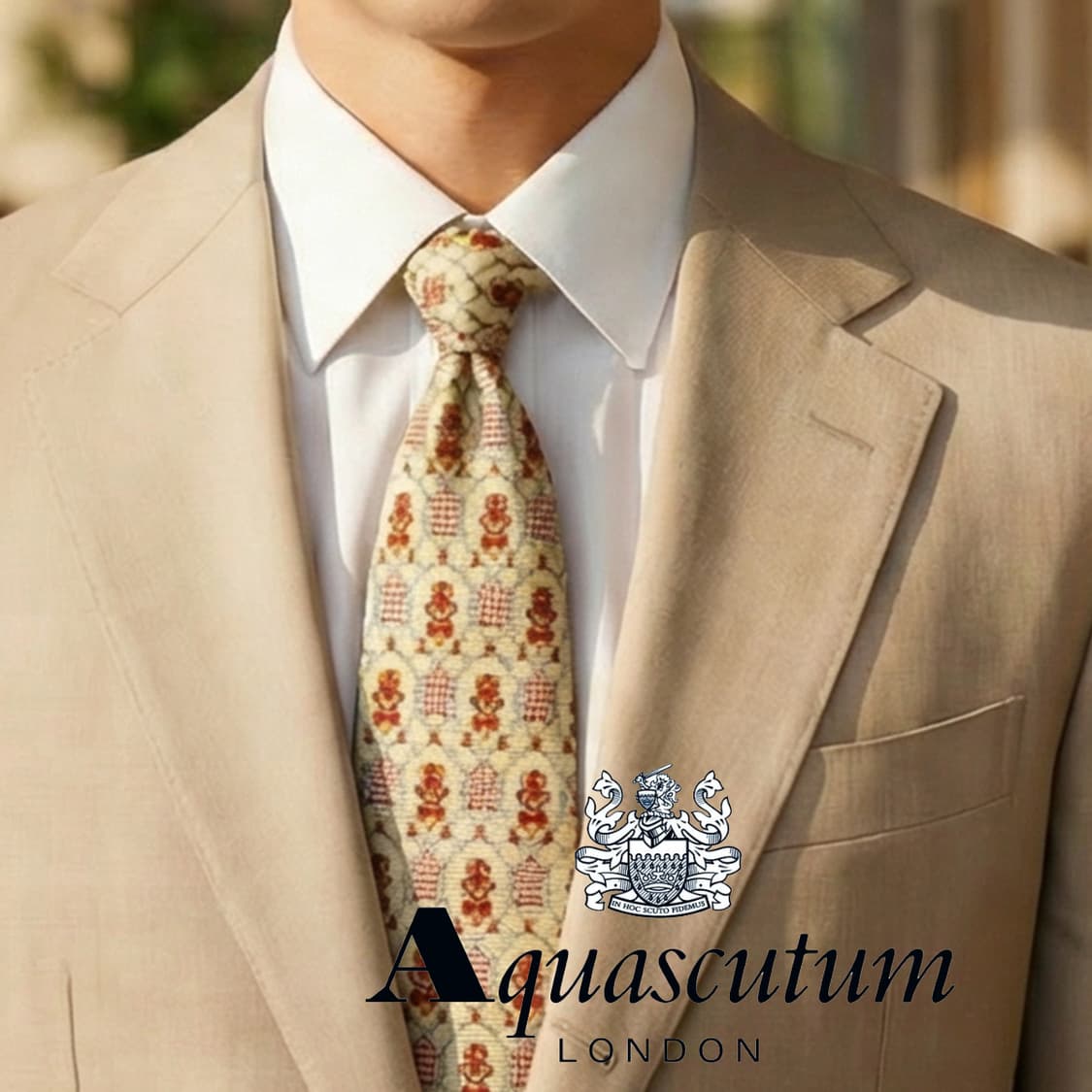 아쿠아스큐텀 실크 아이보리 패턴 넥타이 10cm A+등급 A19762
 상품이미지1