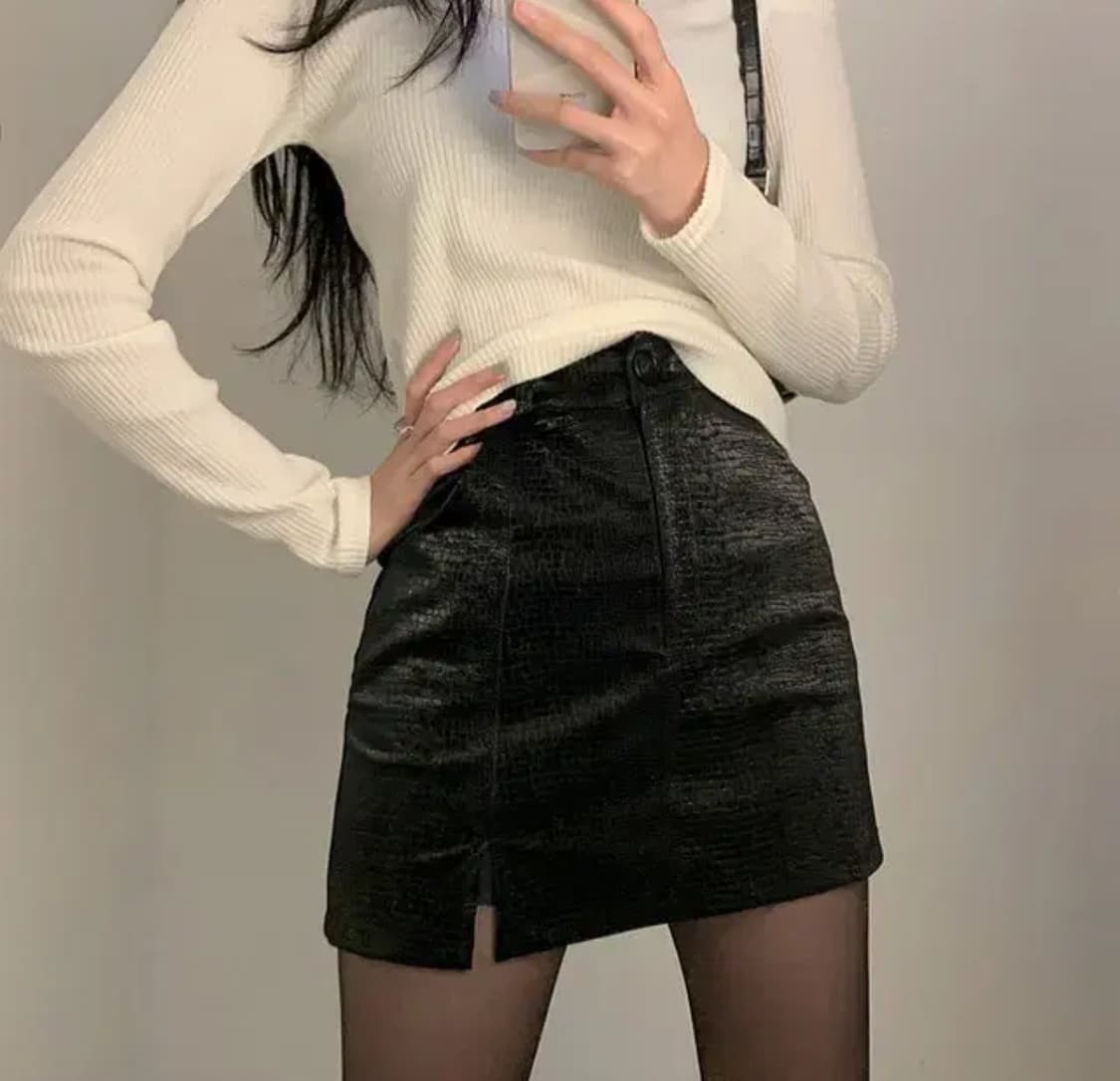 피치빈 드라이로즈 파이톤 뱀피 스커트 상품이미지1