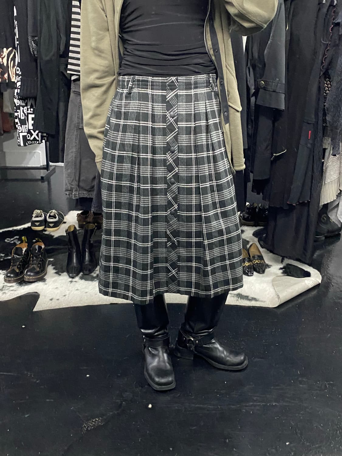 Japanese vtg 버튼 체크 롱스커트 상품이미지1
