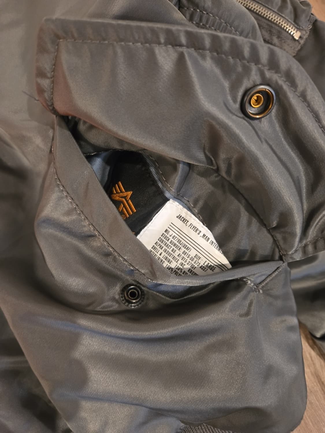 90s 미공군 납품용 알파인더스트리 MA-1 플라이트자켓 그레이 상품이미지6