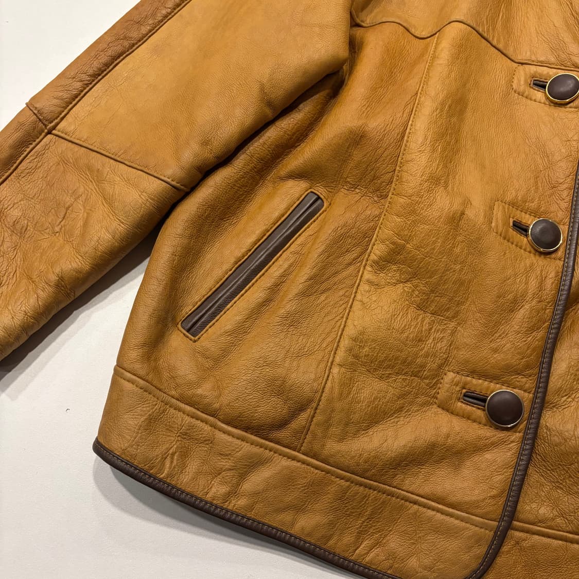 [L] ARIES SLINK SKIN 양가죽 레더 자켓 브라운 D97 상품이미지5