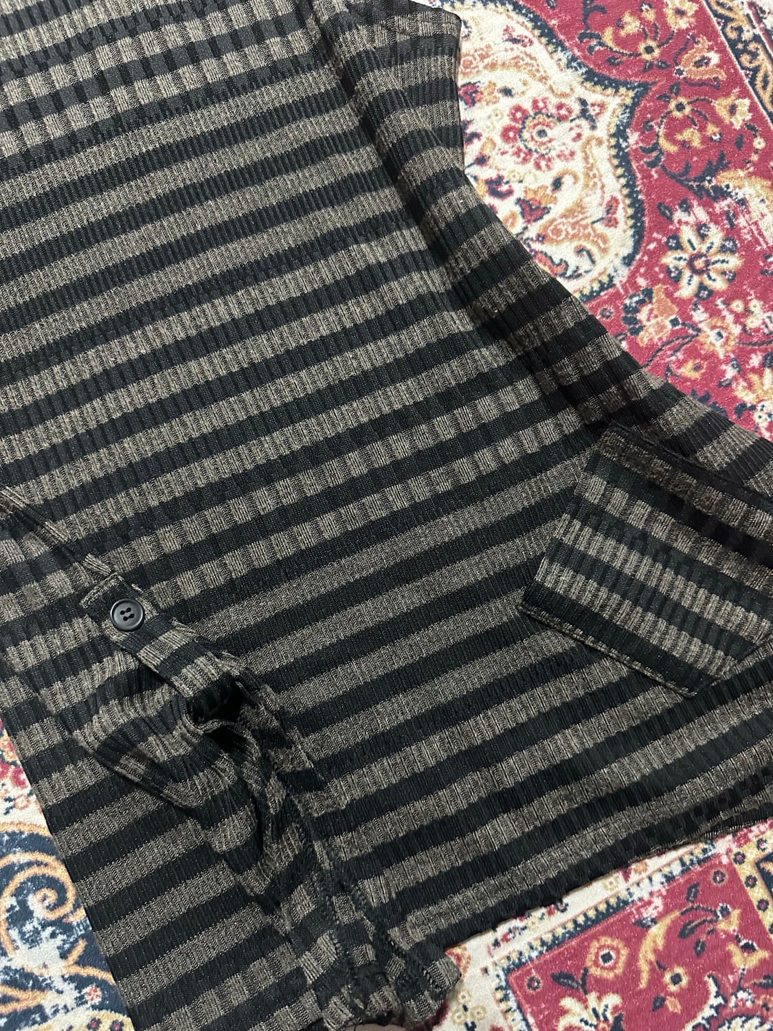 펑크 와투케 너드 스트라이프 레이어드 셔링 폴라 원피스 상품이미지2