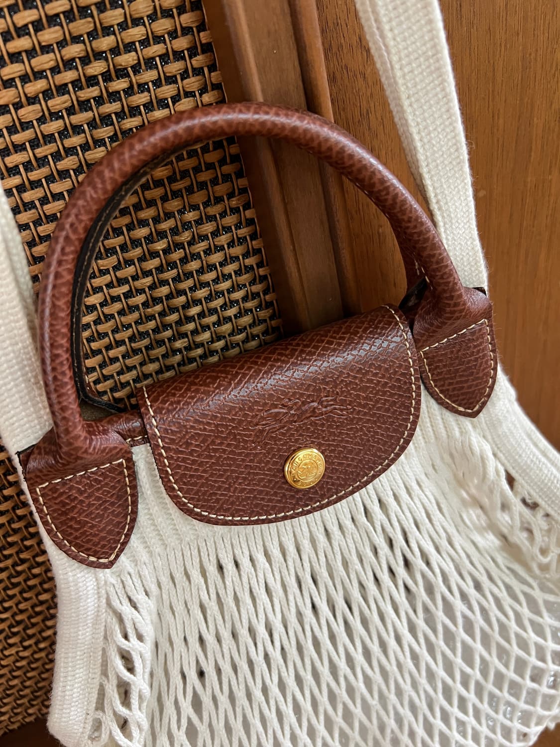 롱샴 르 플리아쥬 필레 탑핸들 네트백 에크루 상품이미지3