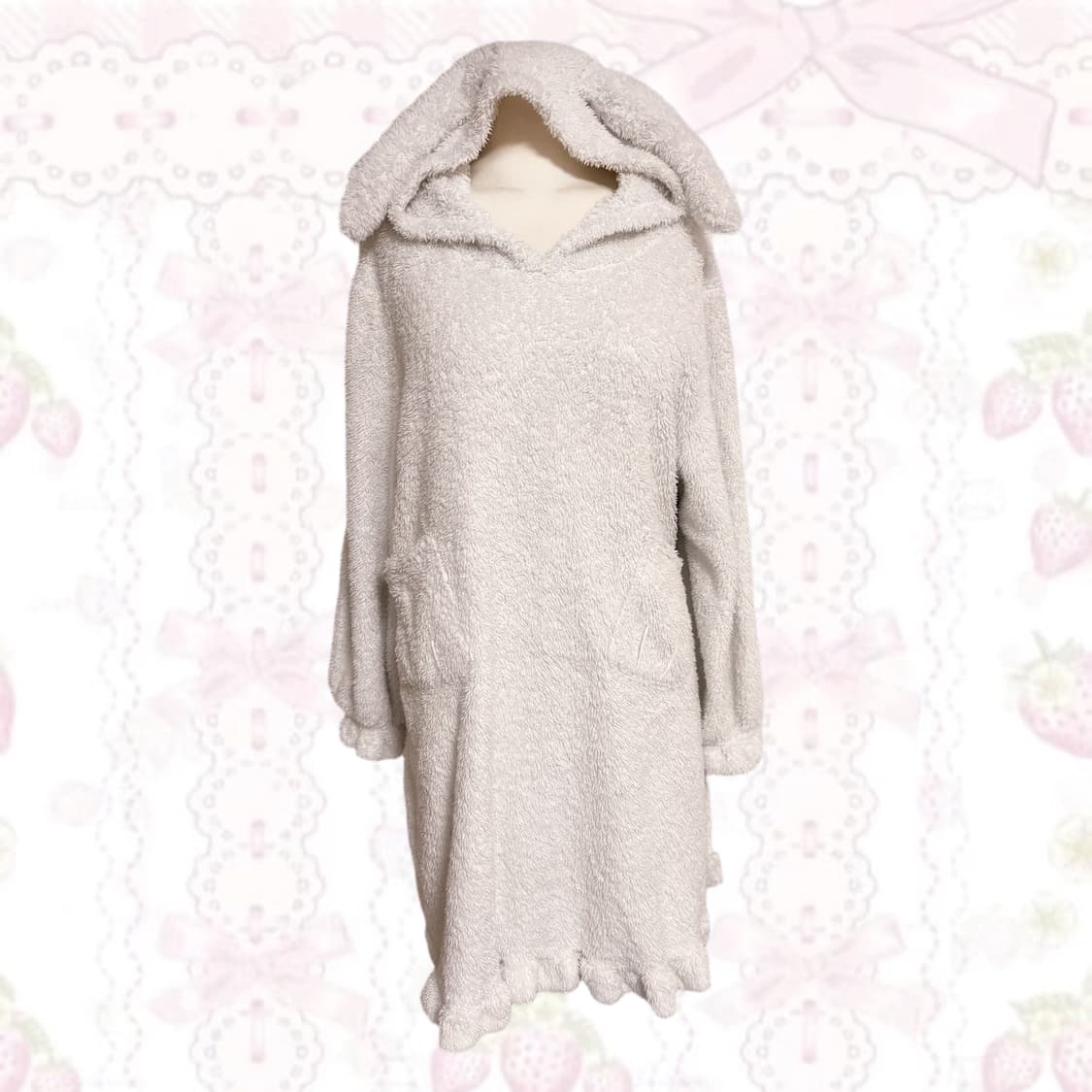 생화이트 우사미미 핀터깔 토끼 포인트 후드 폭닥 원피스  상품이미지1