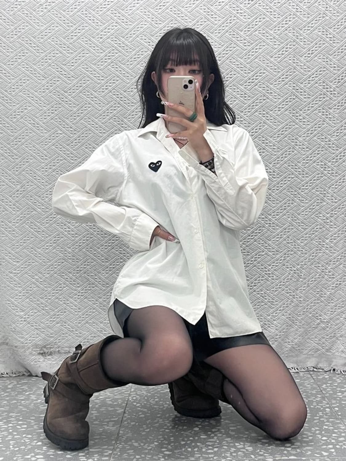 꼼데가르송 빈티지 키치 하트와펜 화이트 크림 셔츠 M C11412 상품이미지2