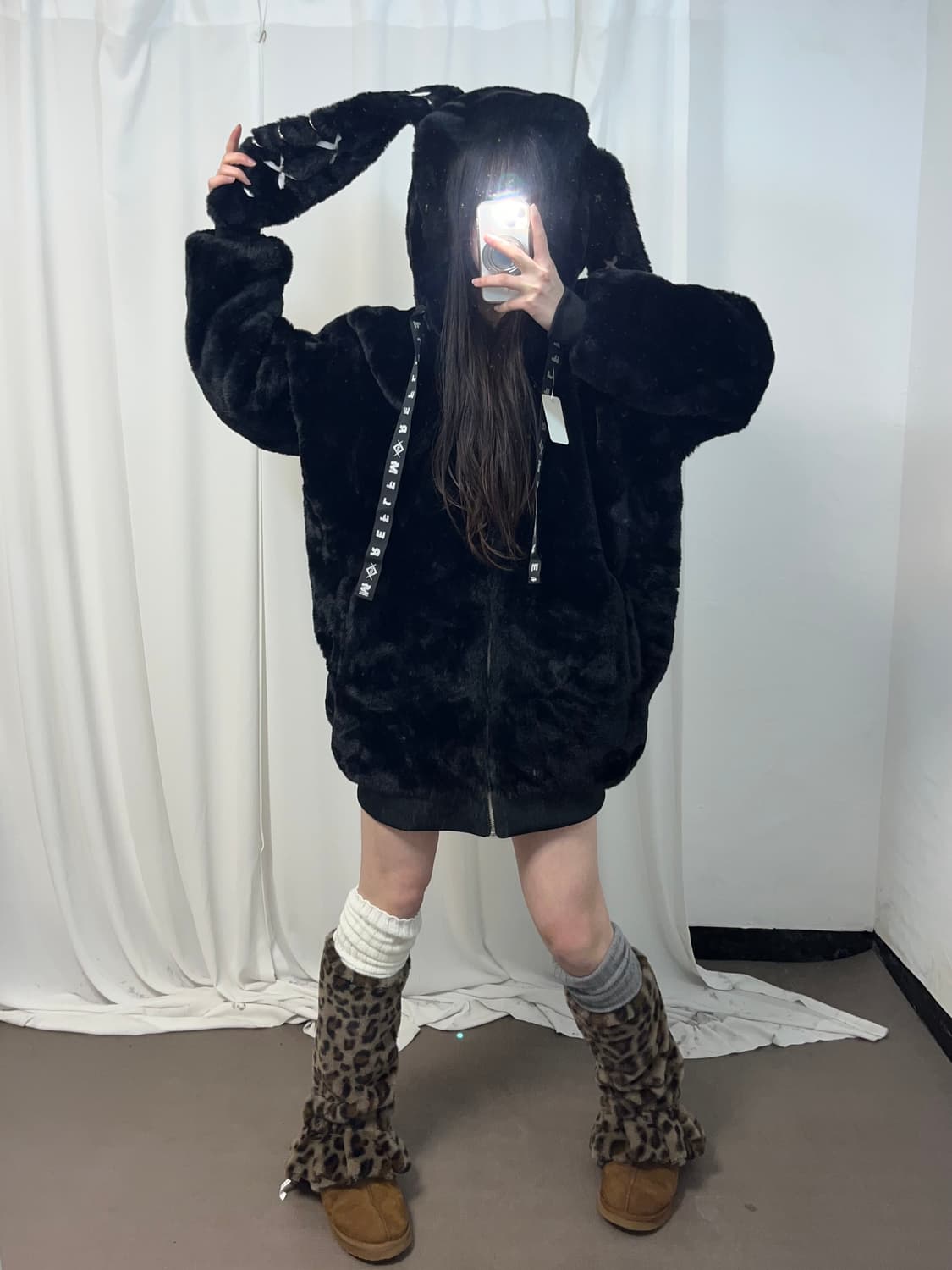 펑크 토끼귀 포인트 후리스 후드집업 상품이미지1