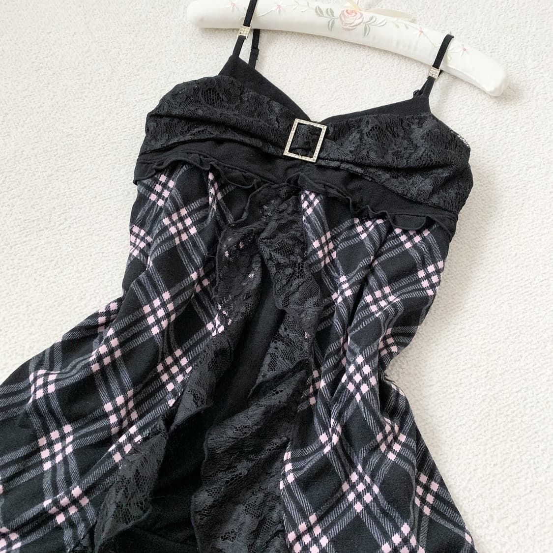 오네갸루 블랙핑크 큐빅 체크 원피스 상품이미지1