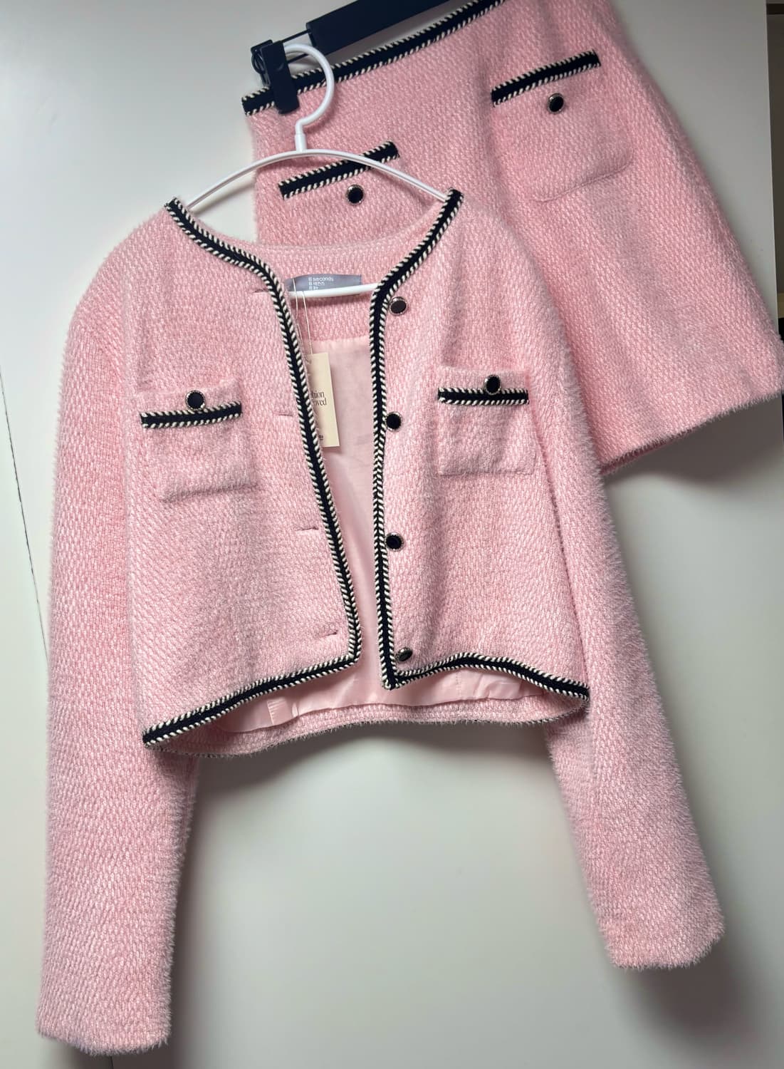 [단종/새상품급(스팀 살균)] 에잇세컨즈 핑크 트위드 자켓 스커트 세트 상품이미지1