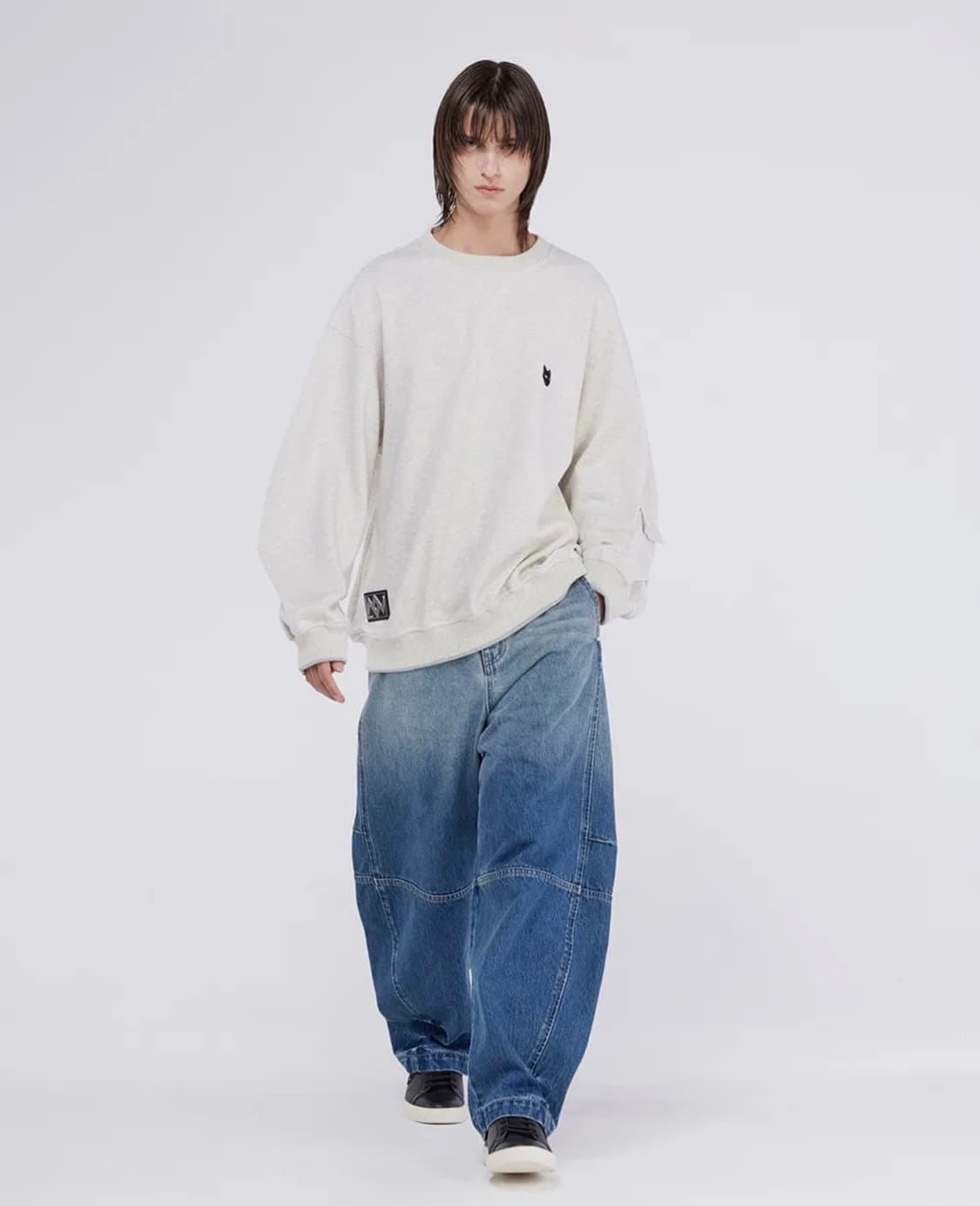 [새상품] 지제로 송지오 슬리브 포켓 팬서 맨투맨 멜란지 크림 M 상품이미지2