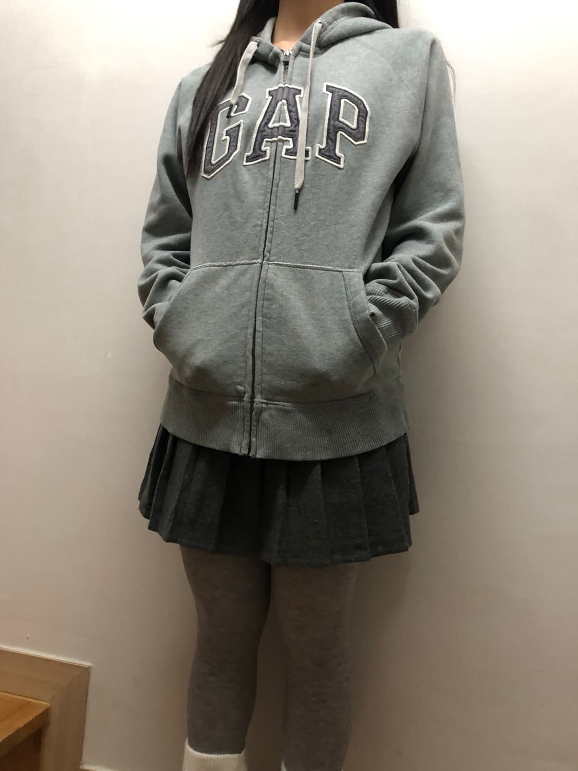 빈티지 갭 그레이 데님 패치 후드집업 상품이미지6