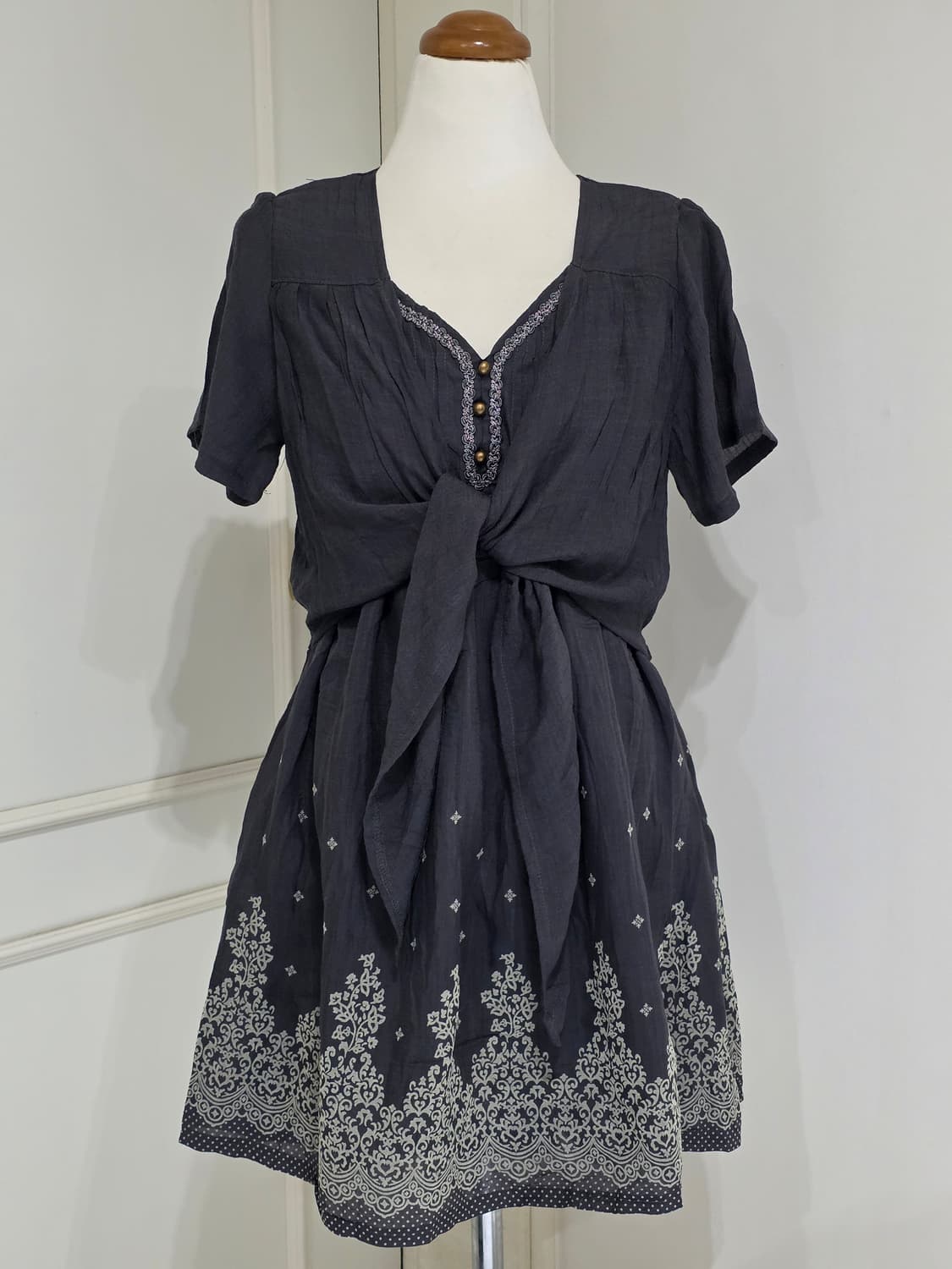 엑시즈팜)일본빈티지 그레이 오리엔탈 스즈코모리걸 가디건 레이어드반팔원피스 상품이미지2