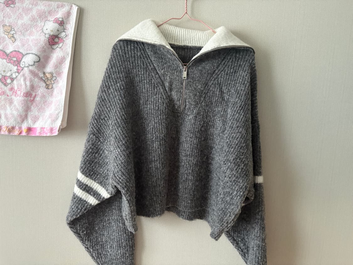 하이넥 울 그레이 니트 상품이미지3