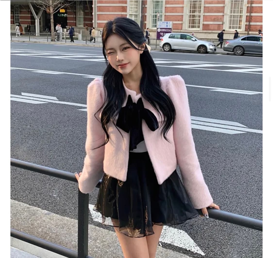 로웰리 퍼프 리본 크롭 숏 자켓 핑크 상품이미지2