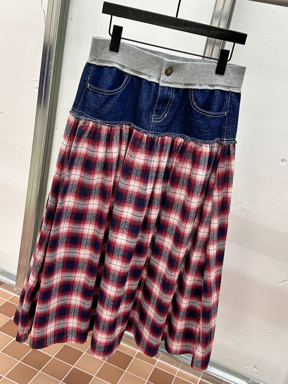 check/denim long skirt 상품이미지5