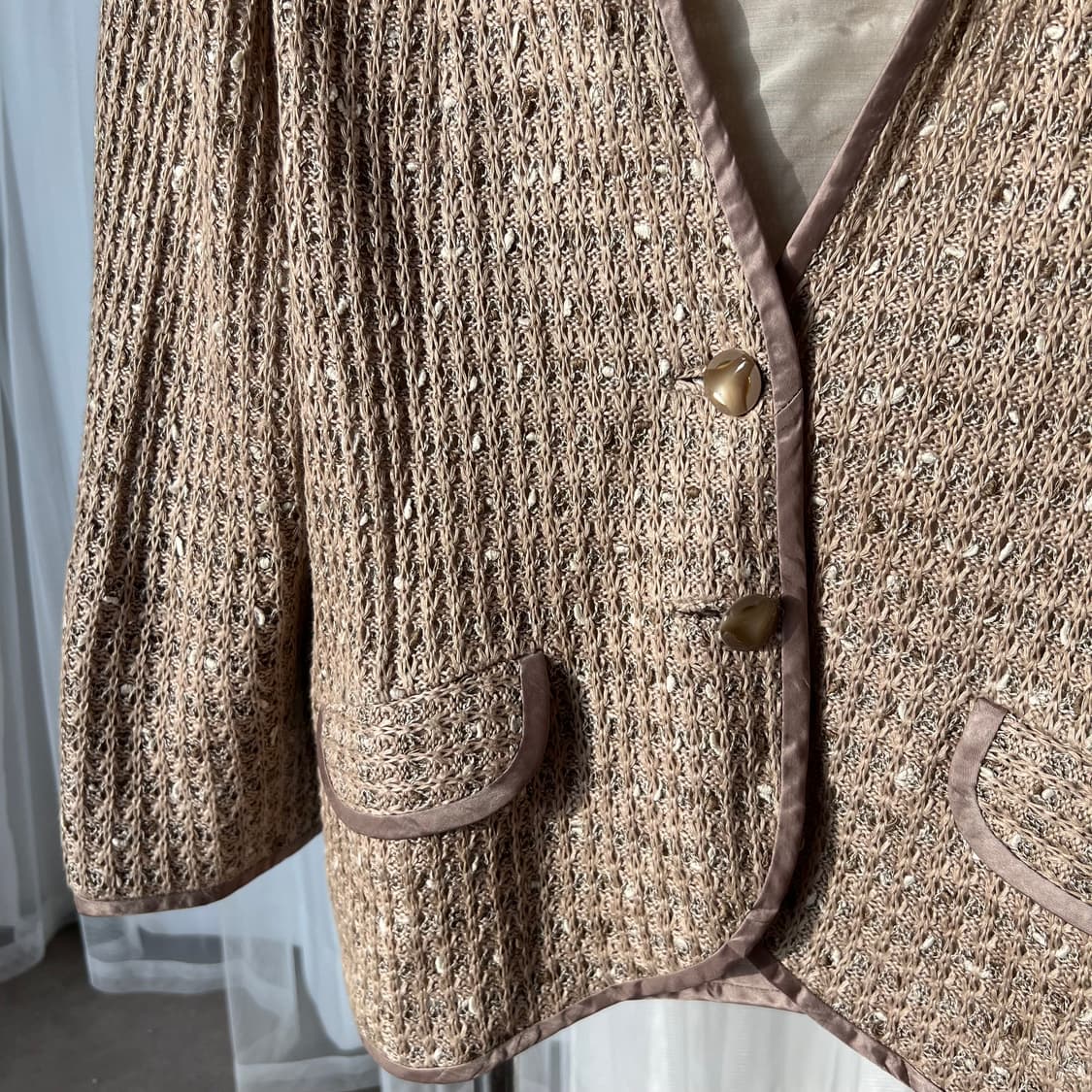 트위드 베이지 투버튼 가디건자켓 상품이미지4