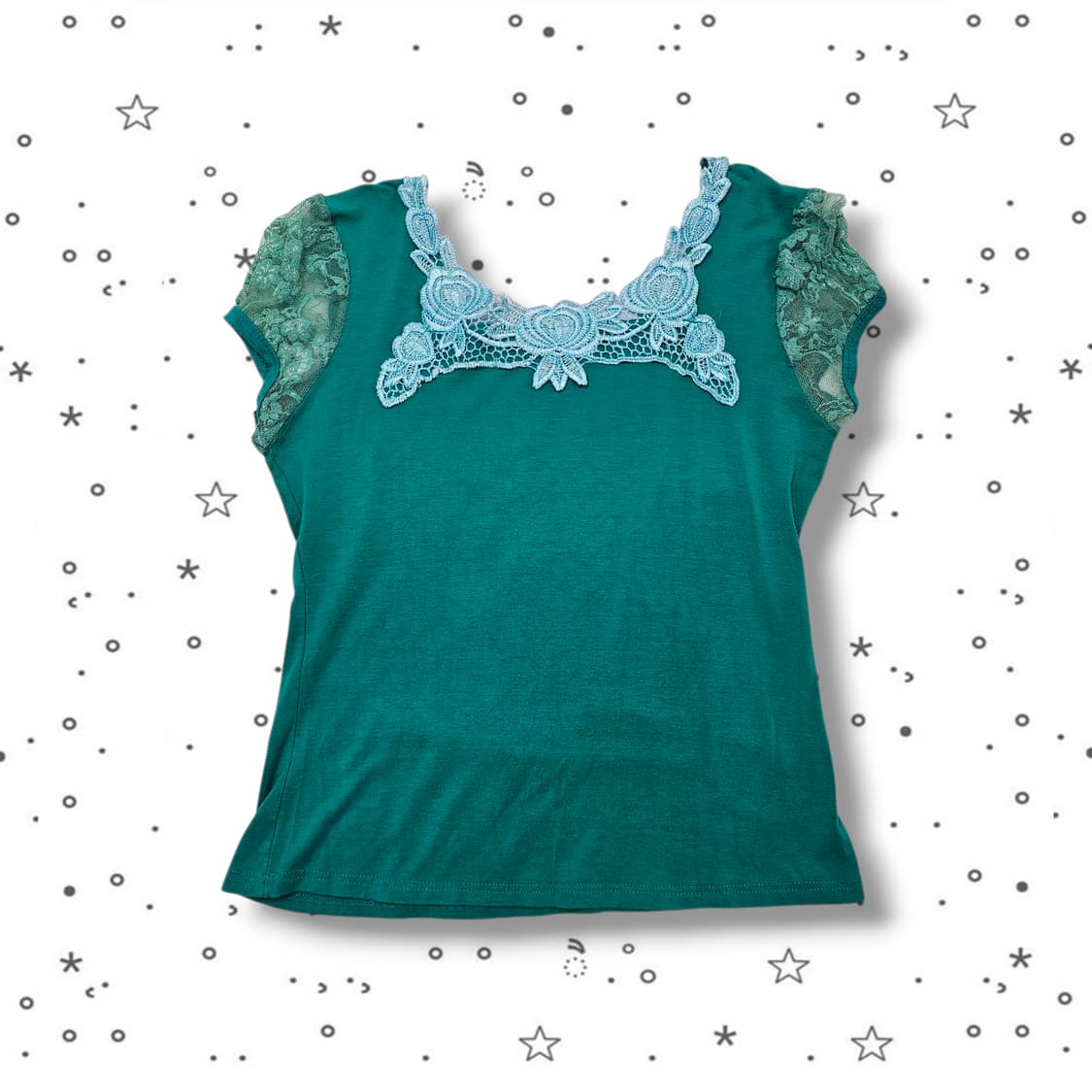 VTG 레이스 소매 스팽글 로즈 티셔츠 상품이미지4