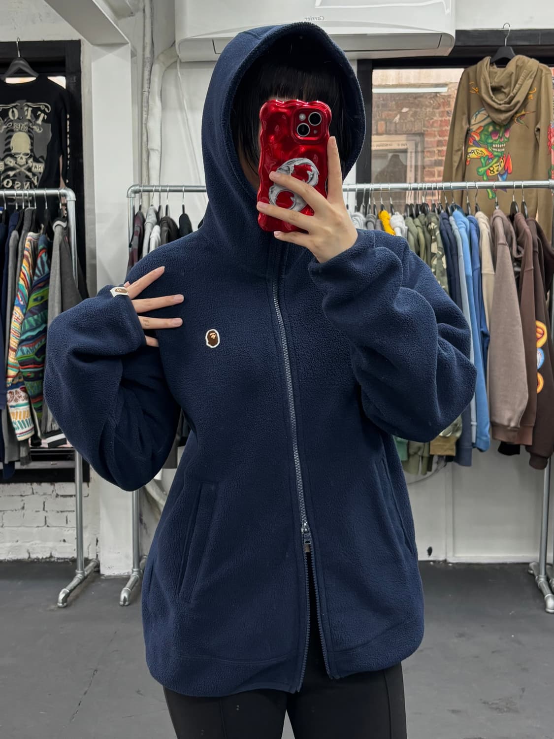 베이프 원포인트 플리스 후드자켓 상품이미지1