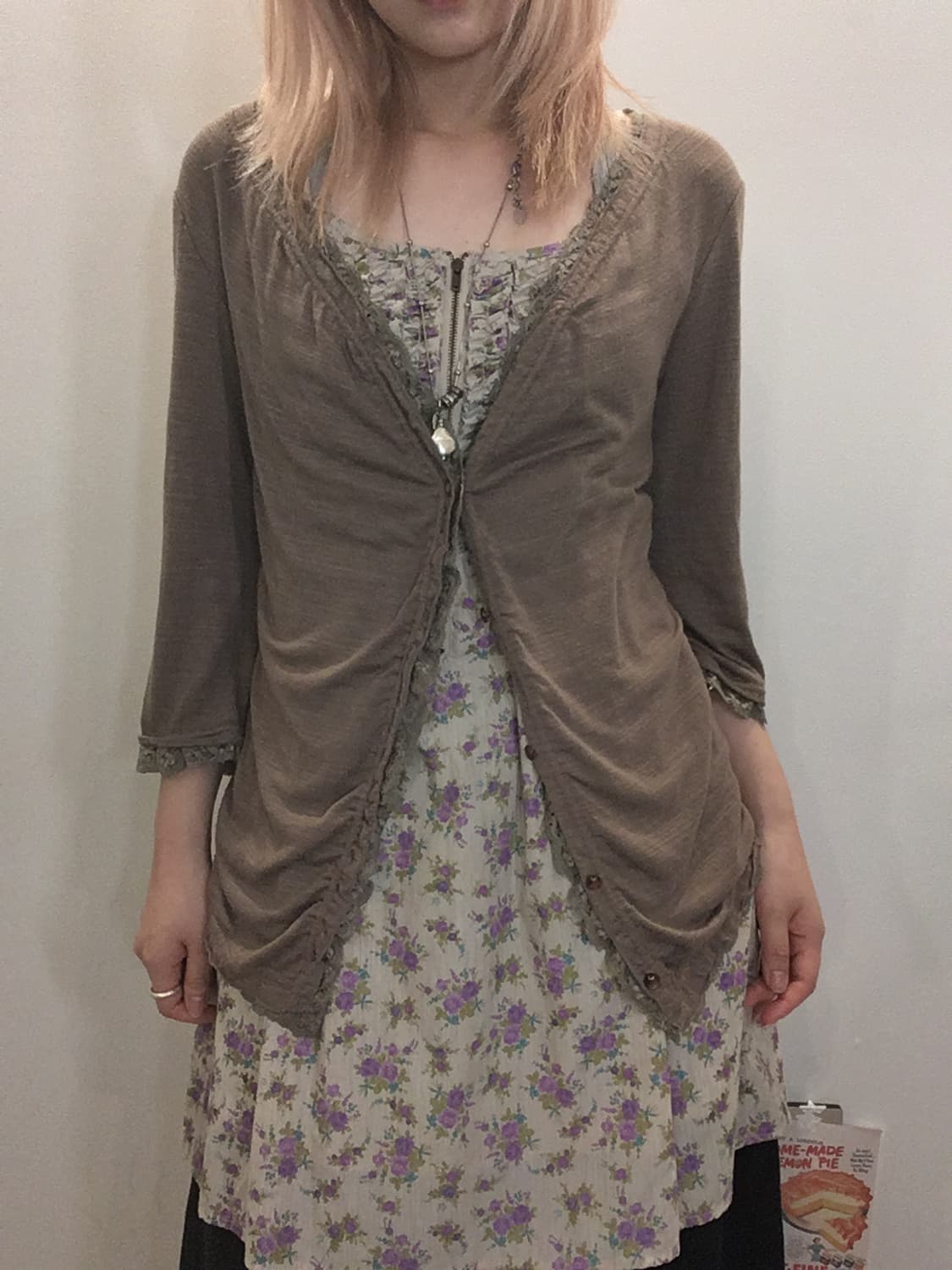jpn vintage 브라운 레이스 셔링 가디건 상품이미지4
