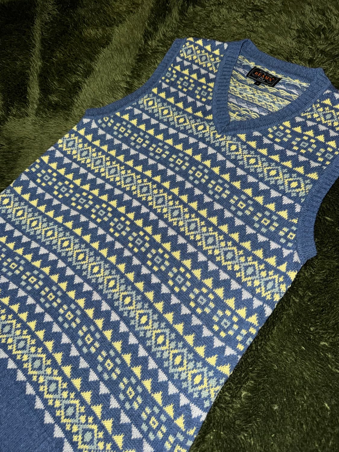 [M] Beams Plus 빔즈 플러스 페어 아일 코튼 린넨 니트 베스트 상품이미지4