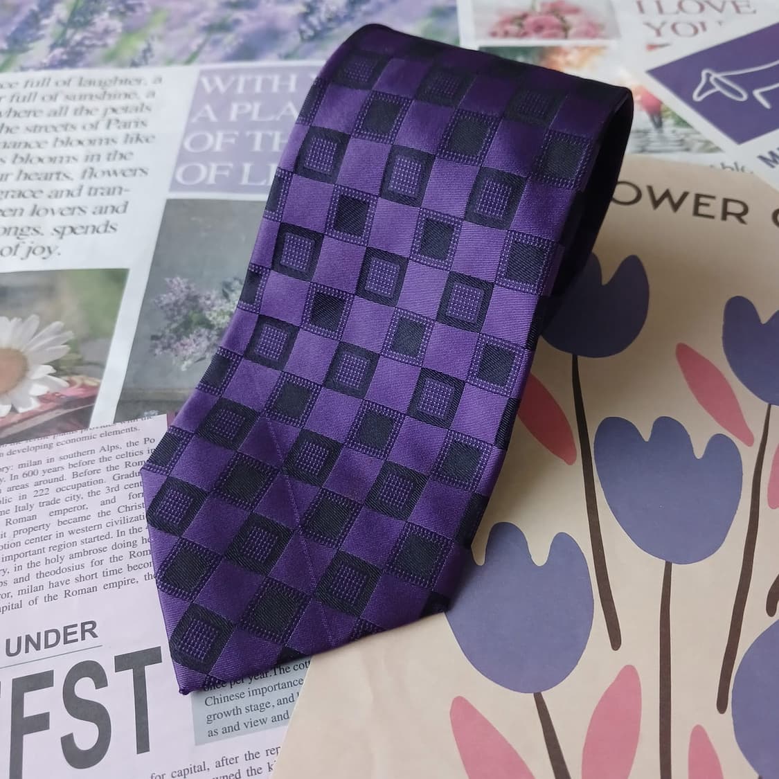 닥스 실크 퍼플 체크 패턴 넥타이 8.5cm B등급 A19524
 상품이미지2