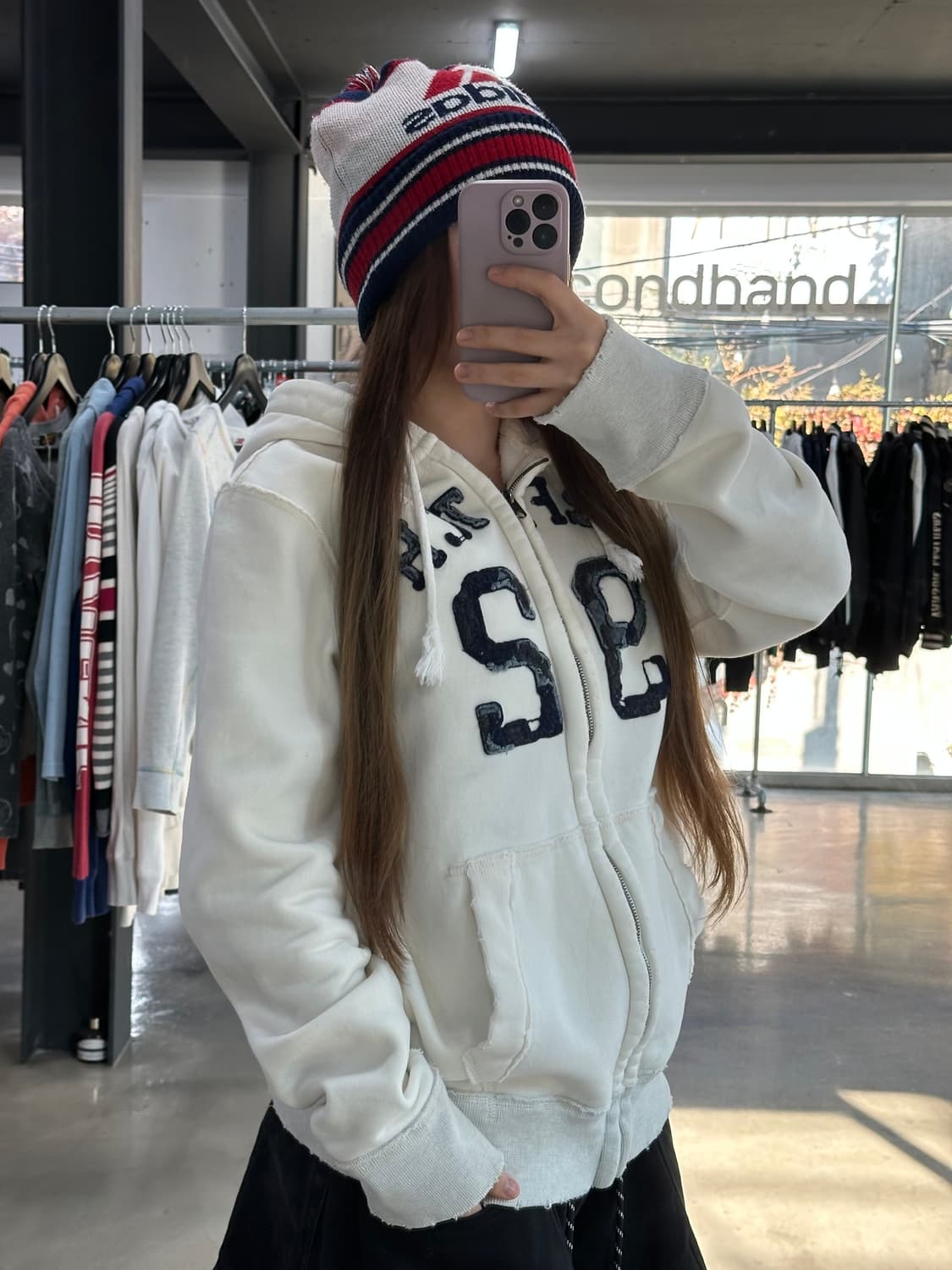 아베크롬비 머슬핏 데미지 후드집업 크림  상품이미지4