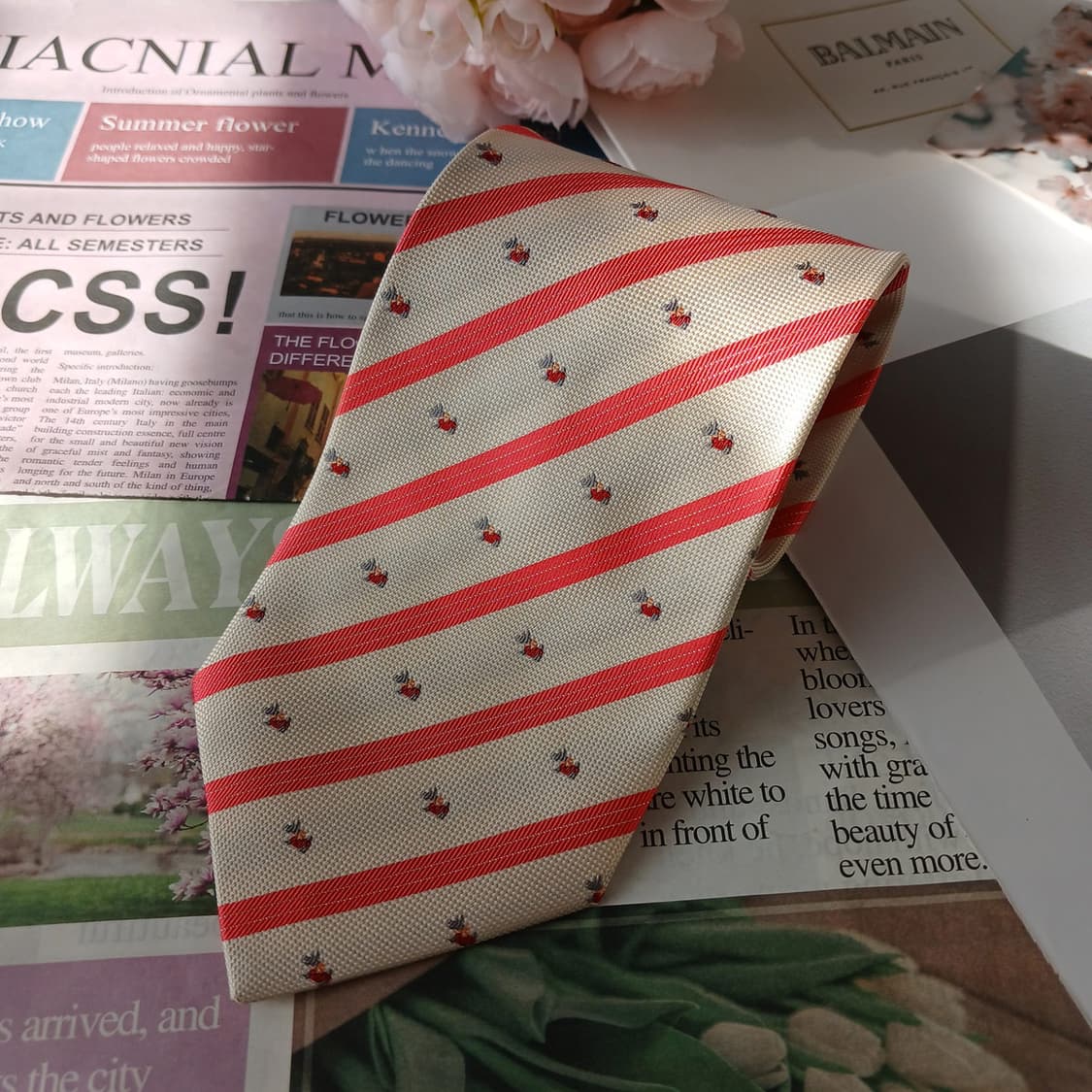 발망 아이보리 스트라이프 자수 넥타이 9.6cm A+등급 A19706 상품이미지4