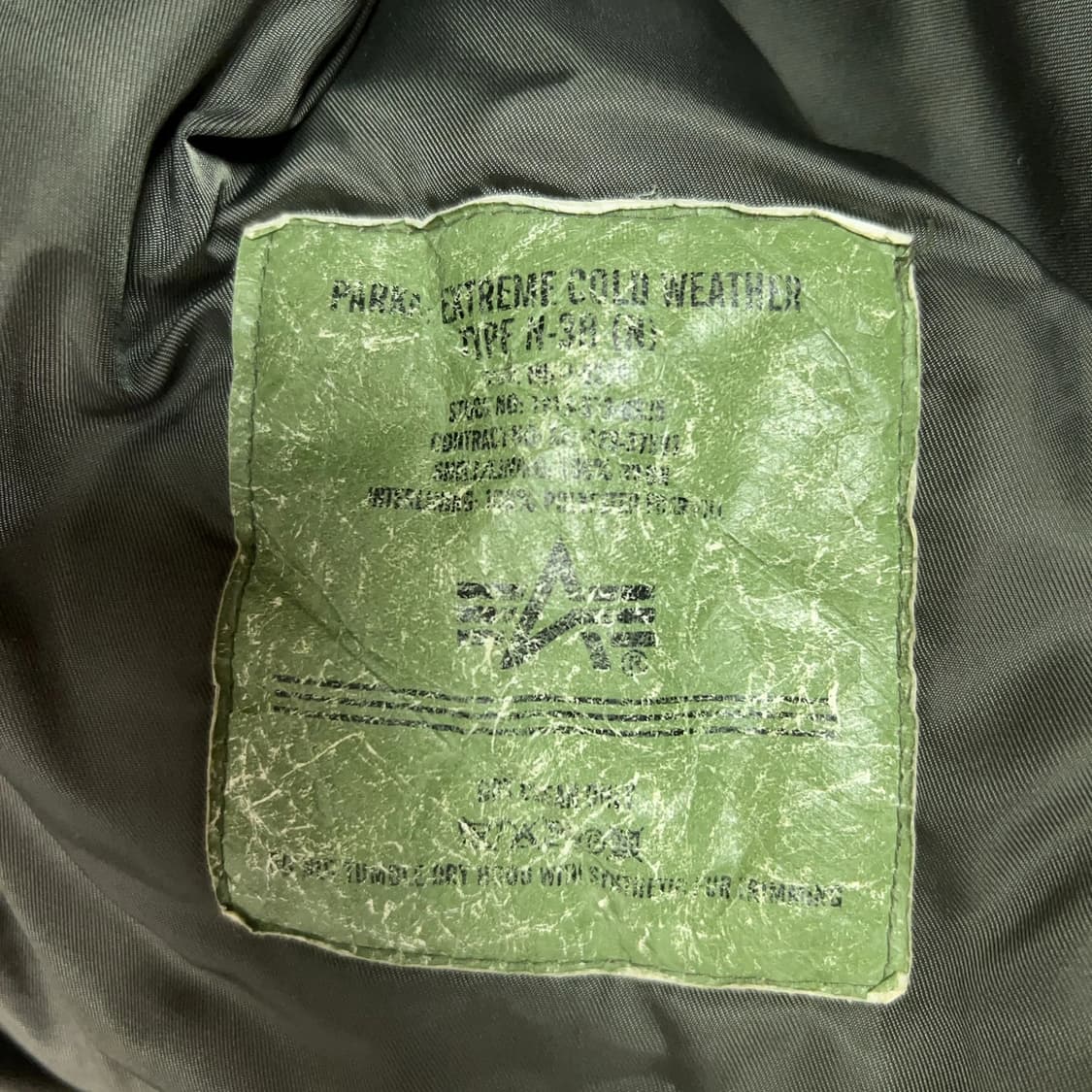 90s~00s 미공군 납품용 알파 인더스트리 N-3B 파카 올리브그린 상품이미지5