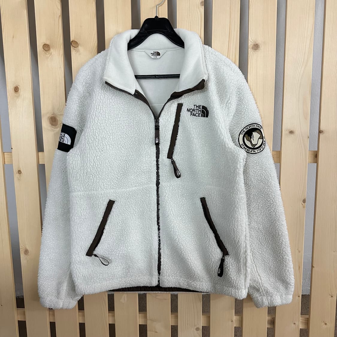 (M) 노스페이스 화이트 브라운 배색 후리스 플리스 자켓 상품이미지1