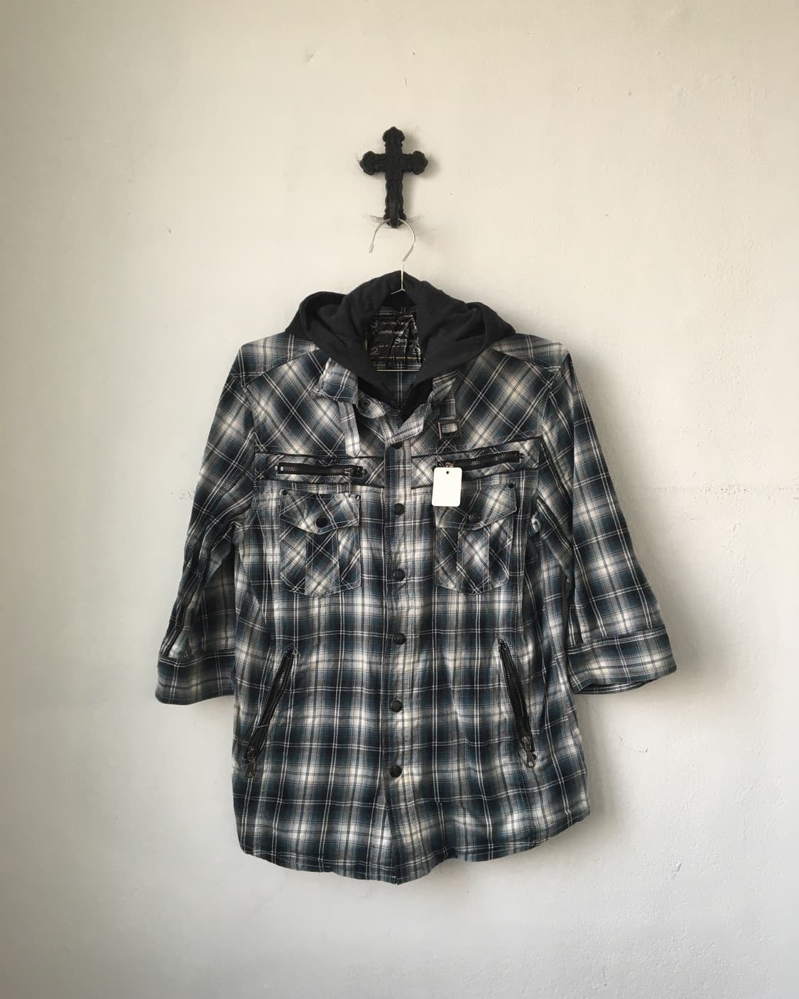 Hood layered check pattern shirt 상품이미지2