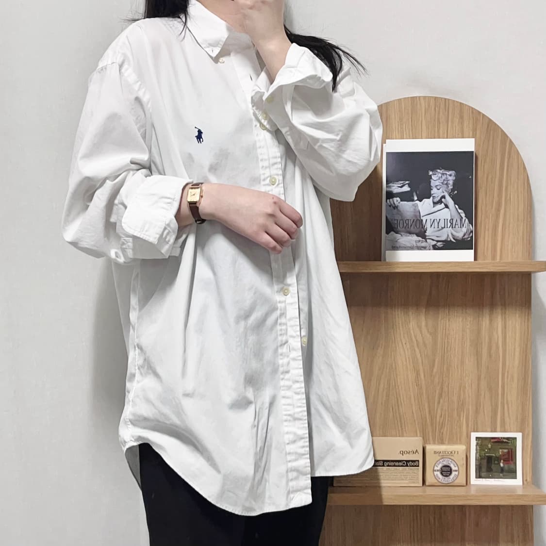 [정품] 폴로 화이트 / 네이비포니 솔리드 오버핏 셔츠 [ 17 ] 상품이미지3