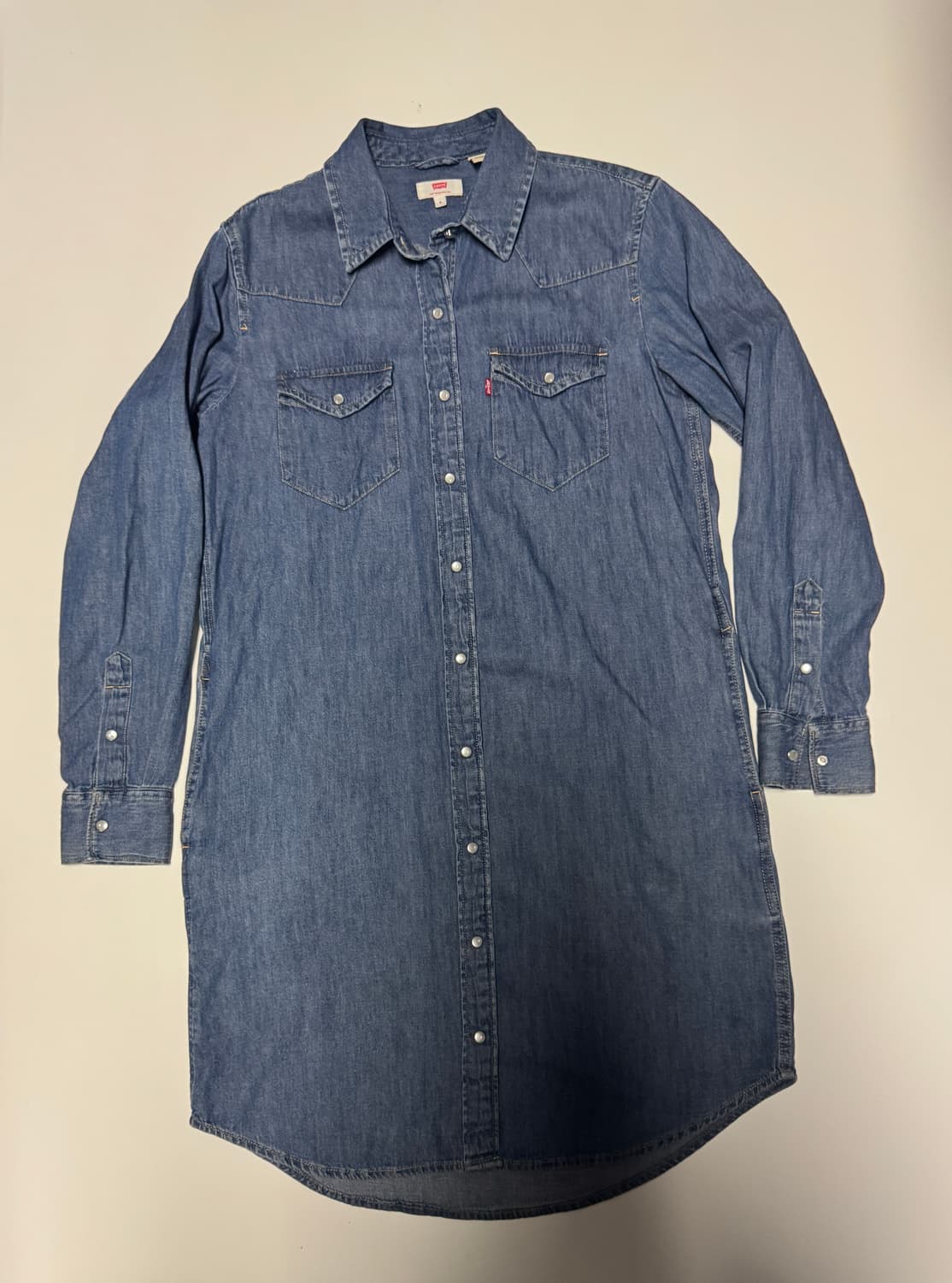 여성 리바이스 빈티지 워싱 롱 버튼 셔츠 데님 원피스 S 상품이미지1