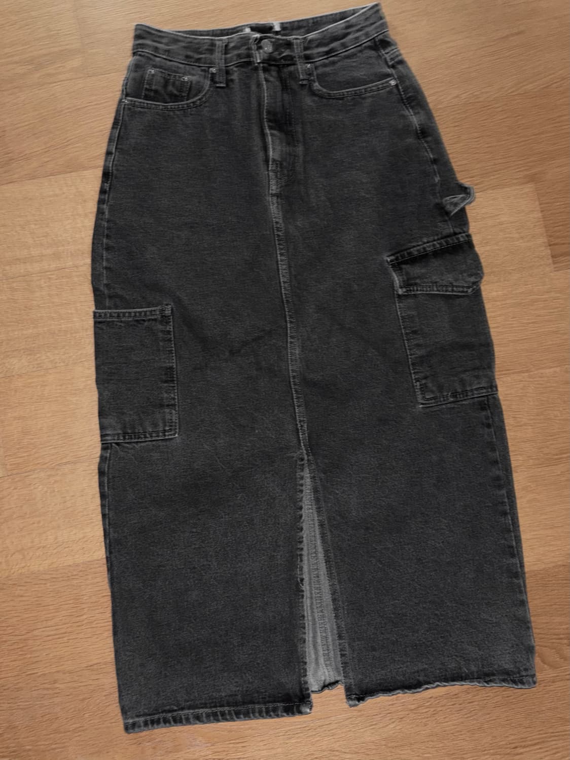 블랙 데님 흑청 카고 롱 스커트 상품이미지1