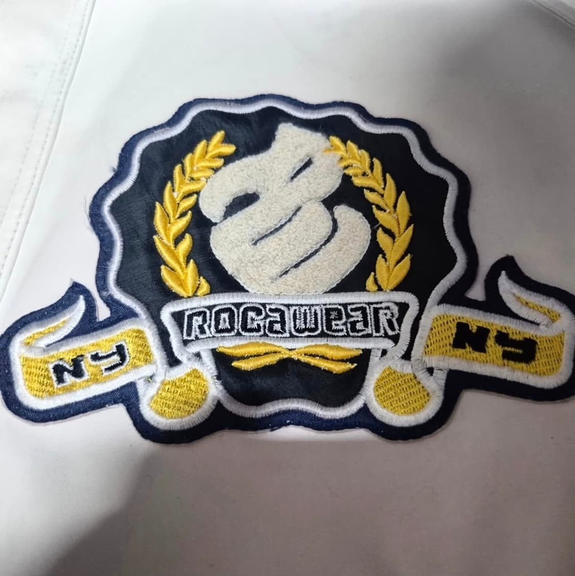 (희귀)90's 로카웨어 빅로고 올드스쿨 화이트 레더 가죽 자켓 L 상품이미지3