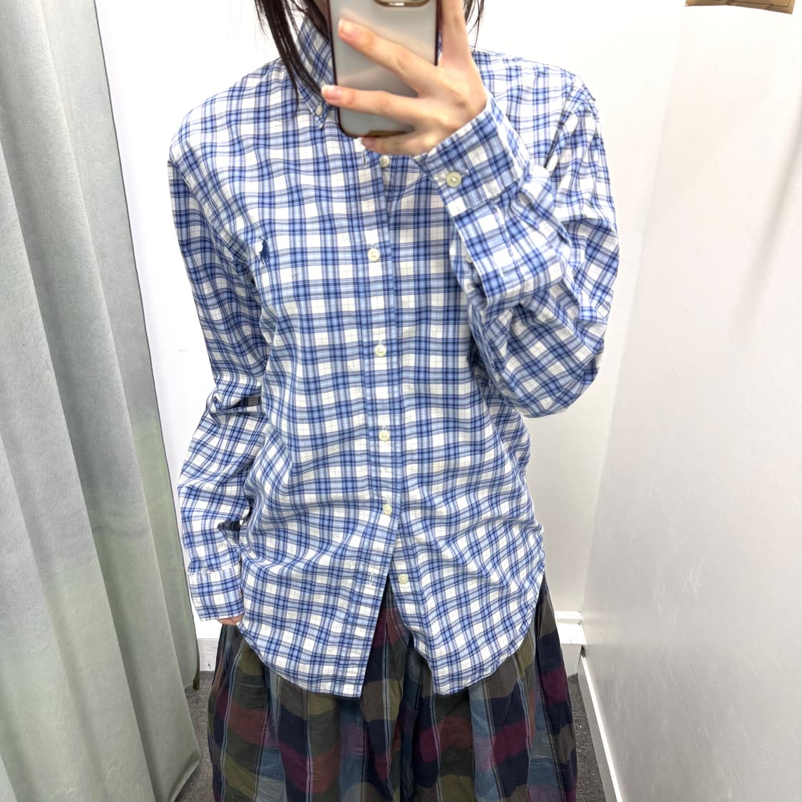 폴로 블루 체크 슬림핏 코튼셔츠 상품이미지1