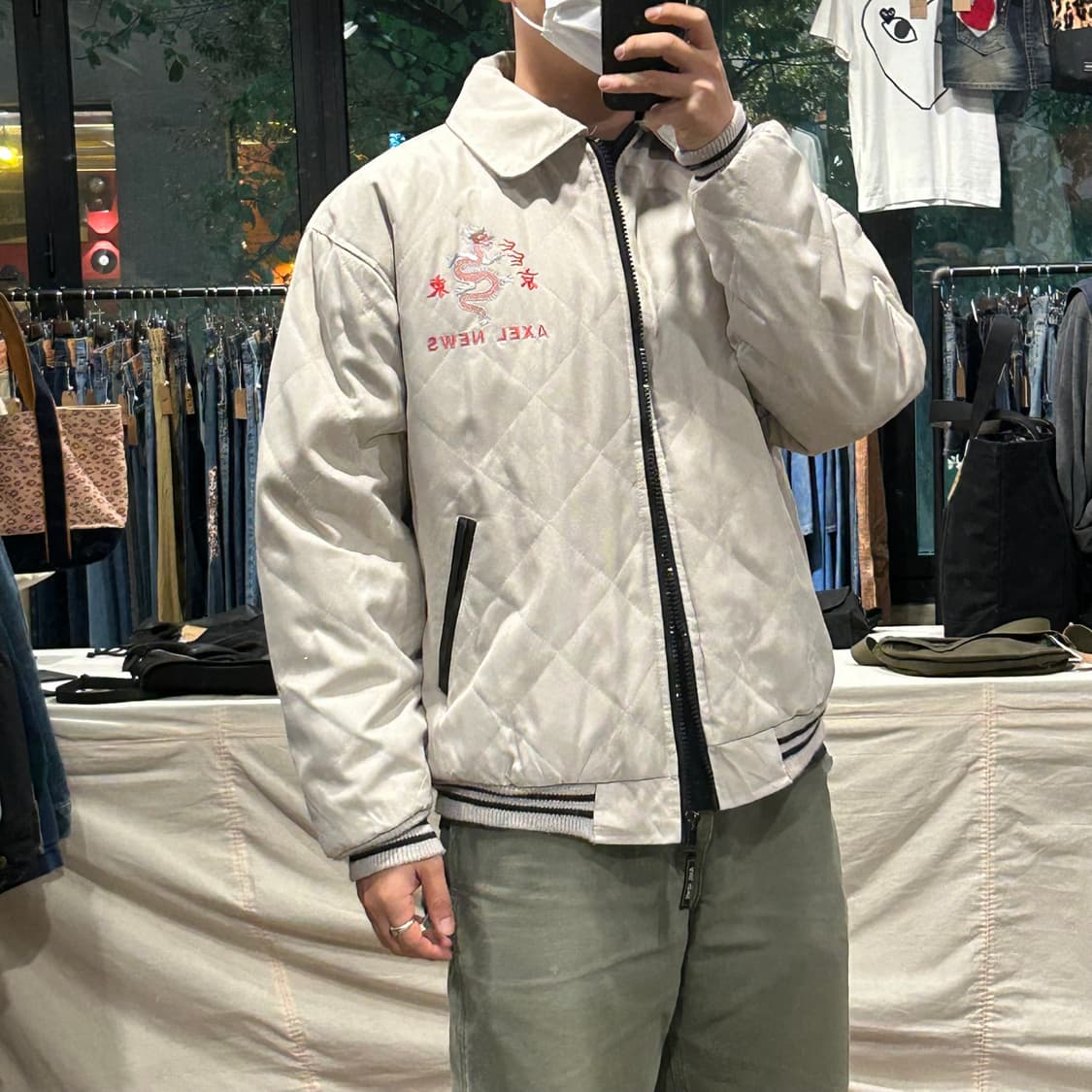 XL) AXEL NEWS 드래곤 자수 퀼팅 블루종 자켓 상품이미지10