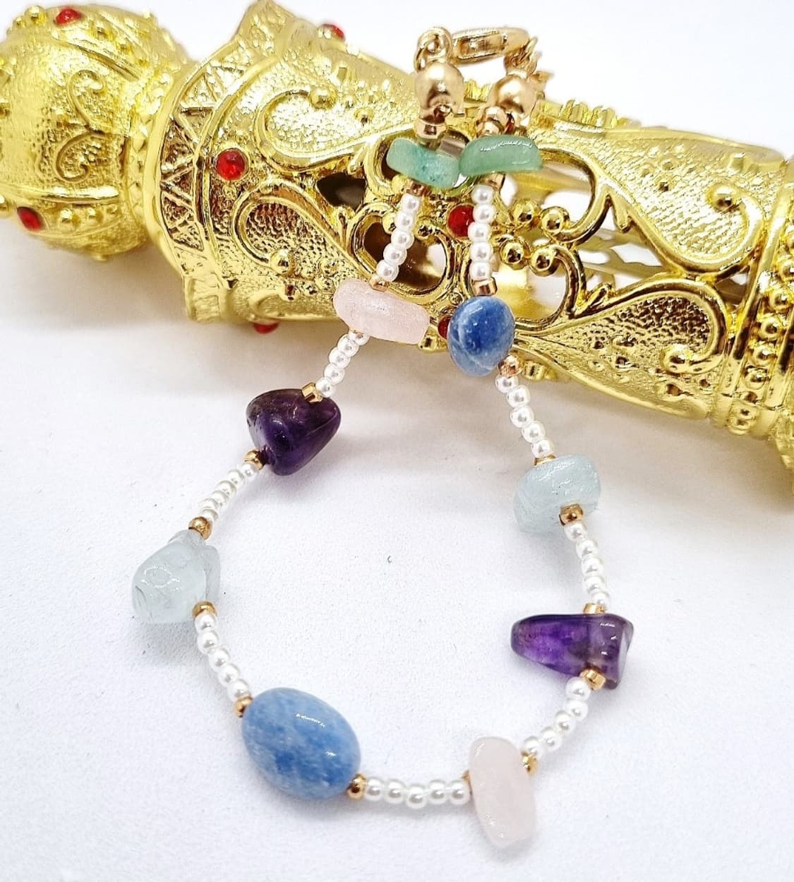 새제품. 핸드메이드 ) 천연석믹스 faux pearls Bracelet 상품이미지4